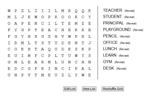 Back to School Word Search for Kids Online Game Grades 2 and 3